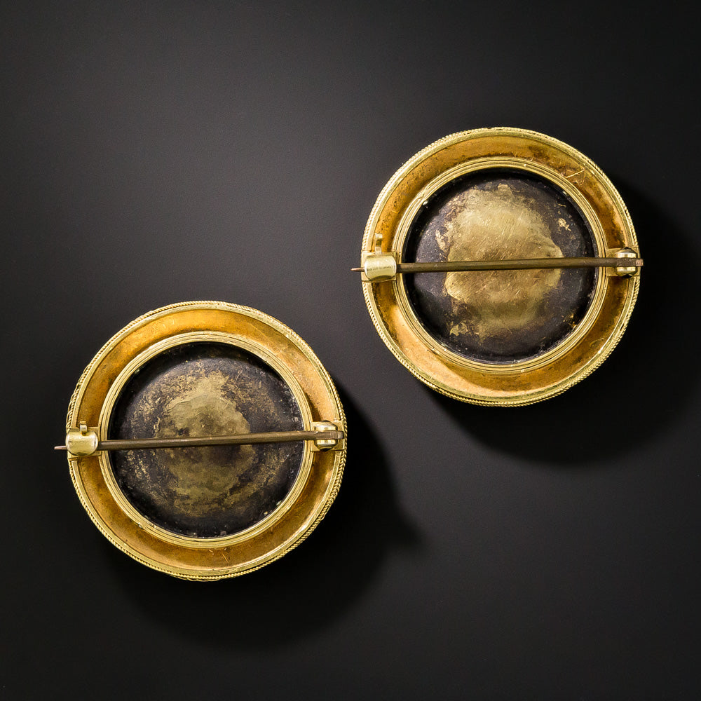 Pair of Victorian Etruscan Revival Micromosaic Pins - 6