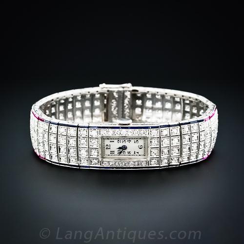 Patriotic Art Deco Diamond Bracelet Watch