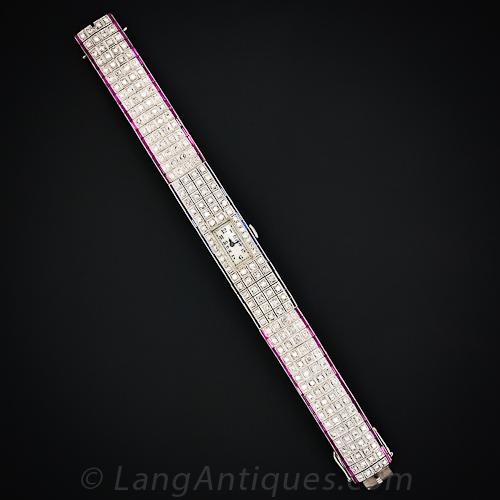 Patriotic Art Deco Diamond Bracelet Watch - 6