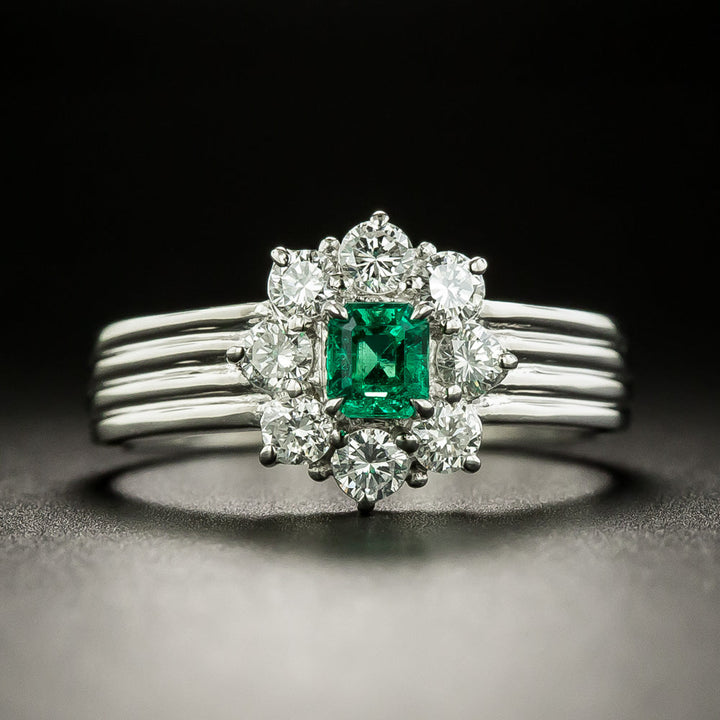 Petite .26 Carat Emerald and Diamond Cluster Ring