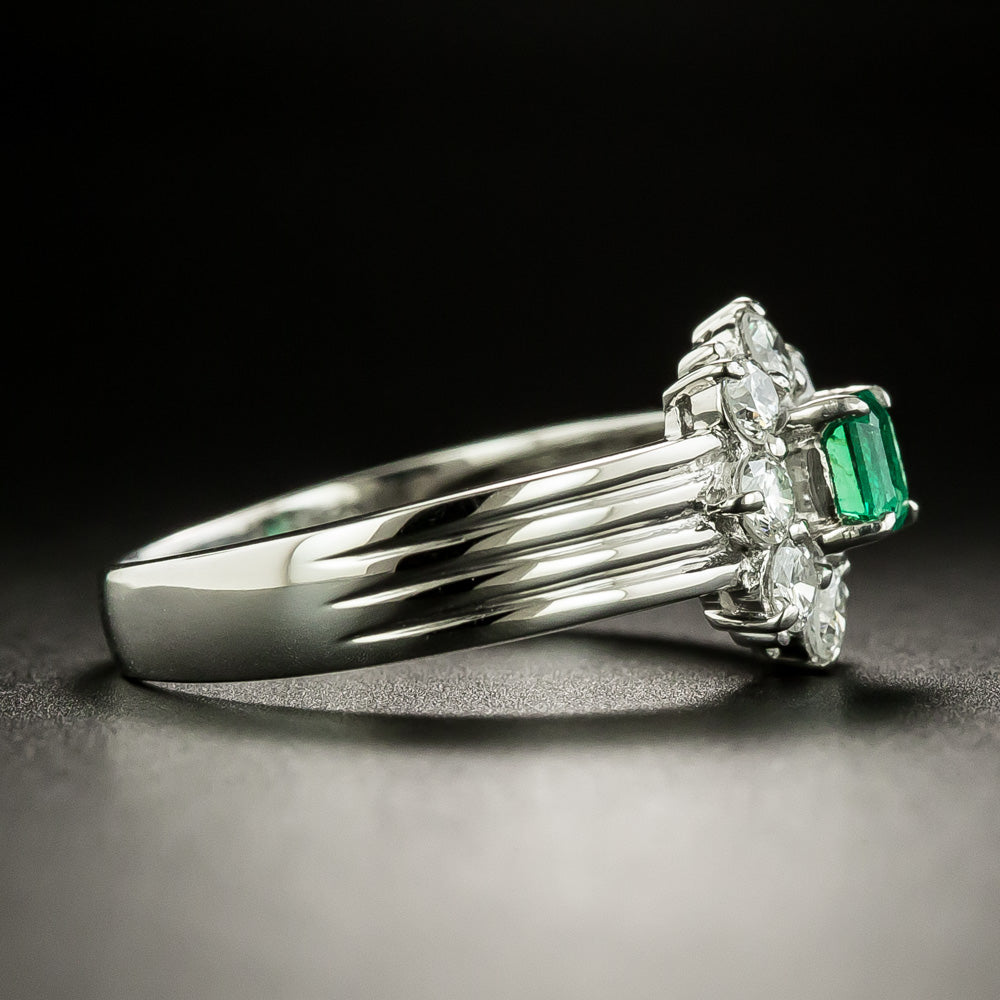 Petite .26 Carat Emerald and Diamond Cluster Ring - 4