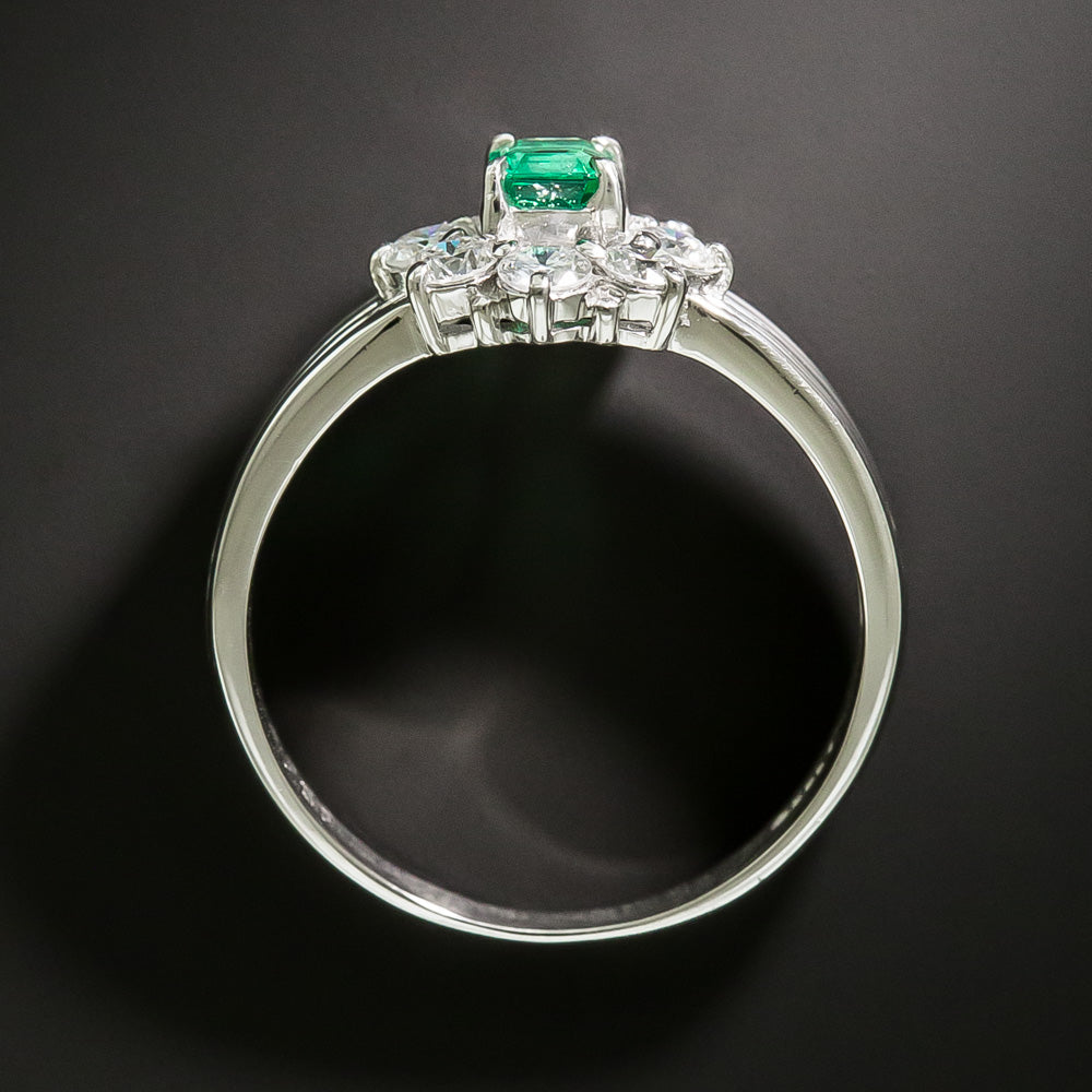 Petite .26 Carat Emerald and Diamond Cluster Ring - 5