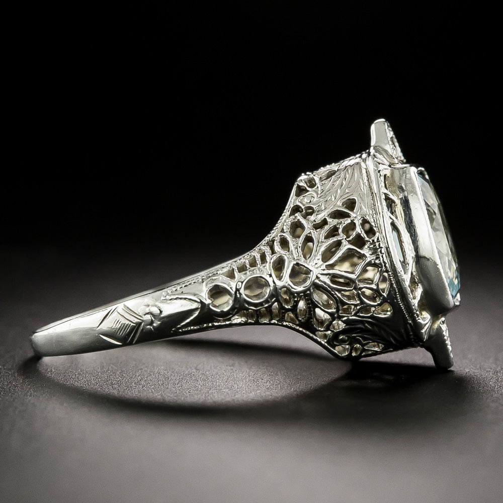 Petite Art Deco Aquamarine Filigree Ring - 4