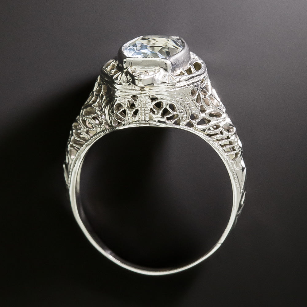 Petite Art Deco Aquamarine Filigree Ring - 5