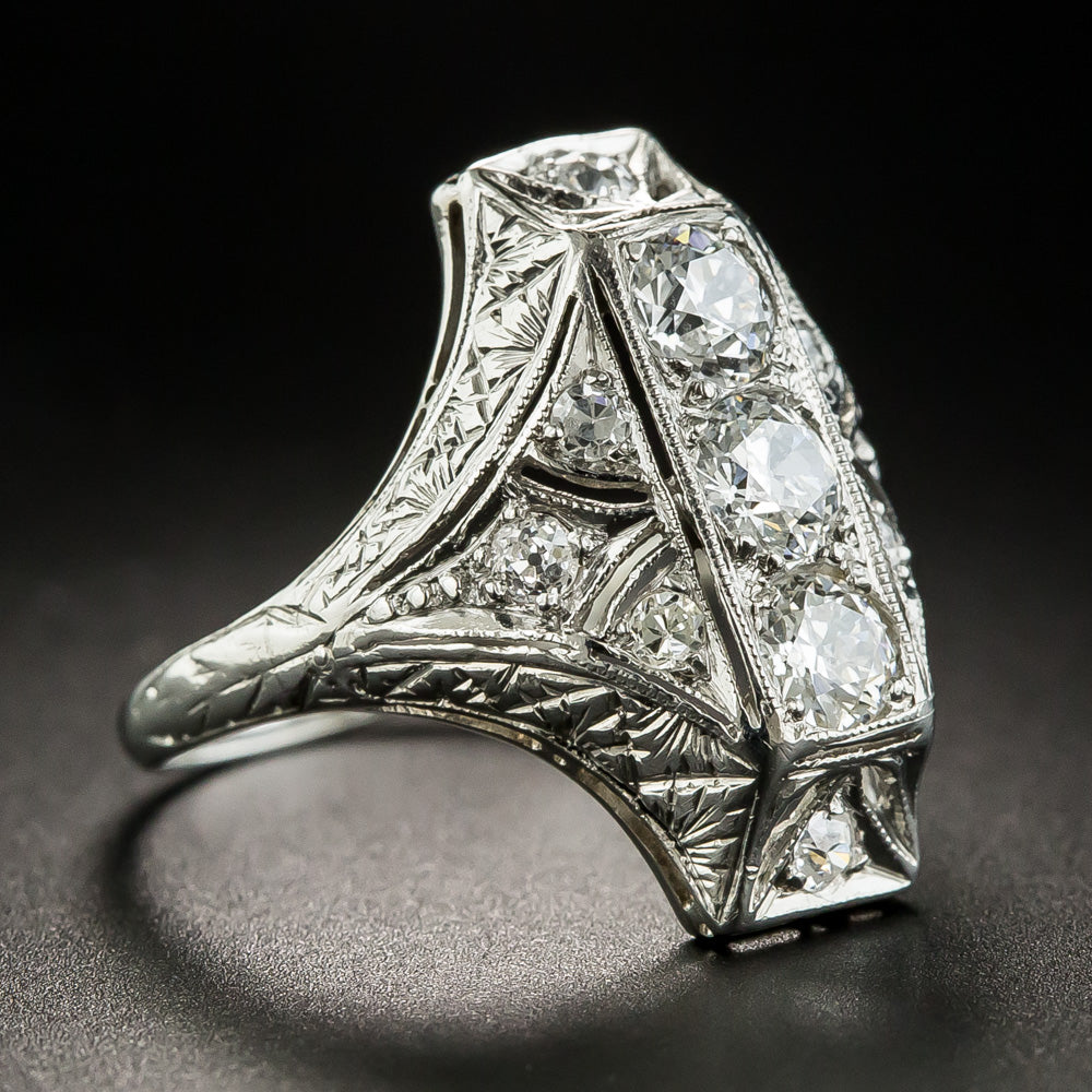 Petite Art Deco Diamond Dinner Ring - 2