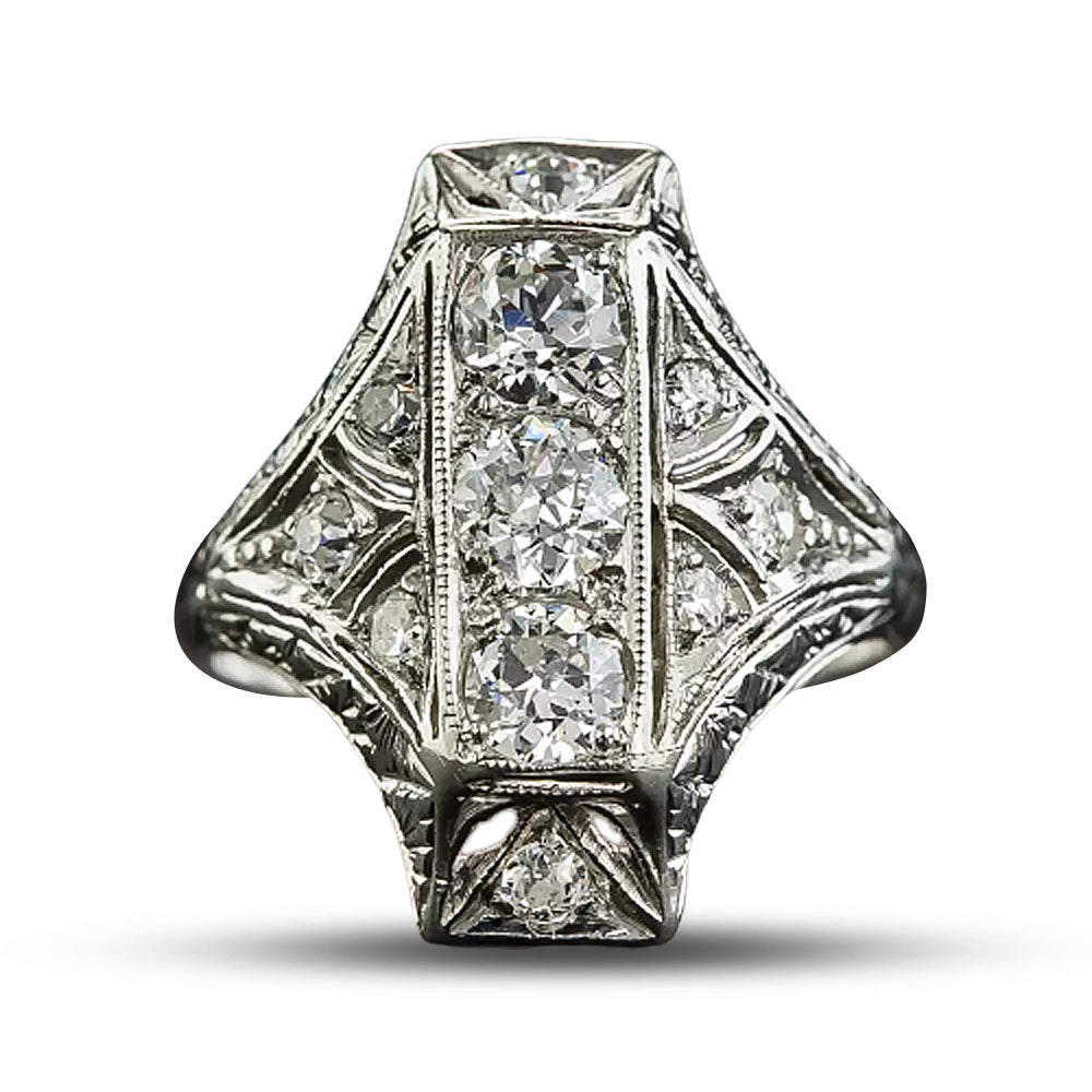 Petite Art Deco Diamond Dinner Ring - 6