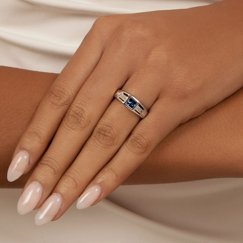 Petite Invisibly Set Sapphire And  Baguette Diamond Ring - 3