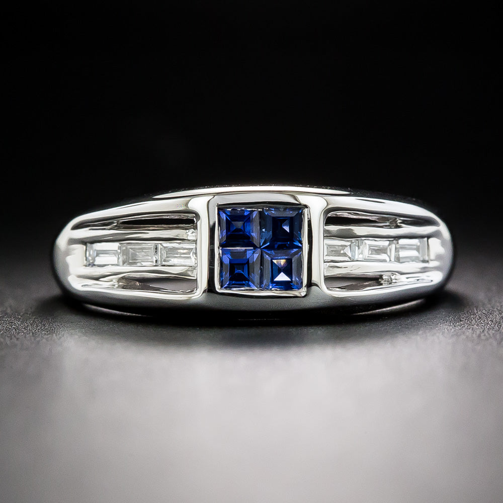 Petite Invisibly Set Sapphire And  Baguette Diamond Ring - 2