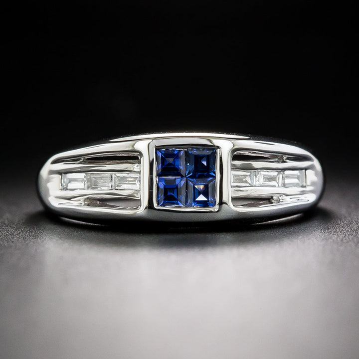 Petite Invisibly Set Sapphire And  Baguette Diamond Ring