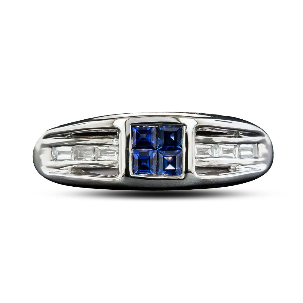 Petite Invisibly Set Sapphire And  Baguette Diamond Ring - 4