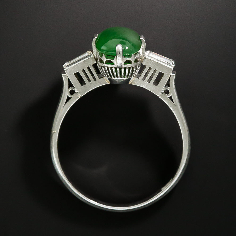 Petite Natural Burmese Jade and Baguette Diamond Ring - 3