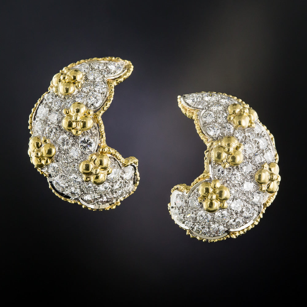 Platinum and 18K Pavé Diamond Ear Clips  - 5