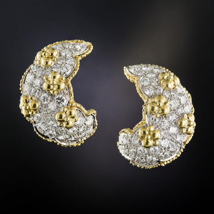 Platinum and 18K Pavé Diamond Ear Clips
