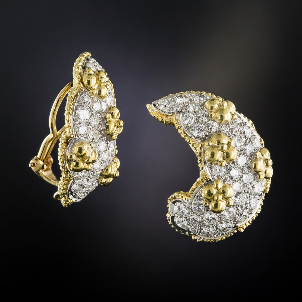 Platinum and 18K Pavé Diamond Ear Clips  - 6