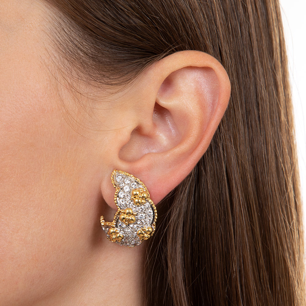 Platinum and 18K Pavé Diamond Ear Clips  - 6