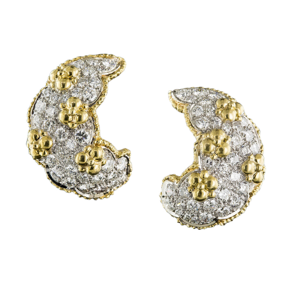 Platinum and 18K Pavé Diamond Ear Clips  - 5