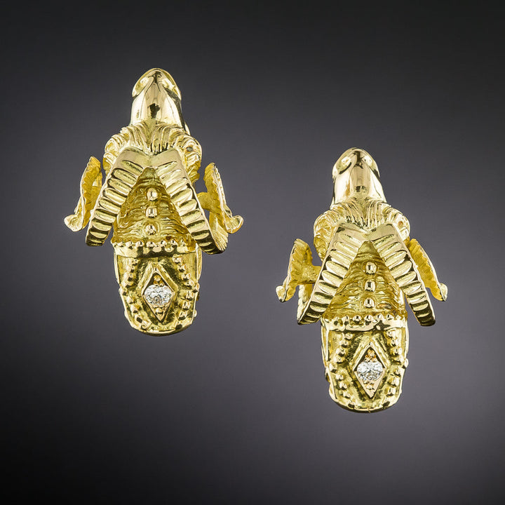 Ram's Head Diamond Clip Earrings