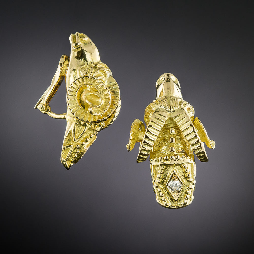 Ram's Head Diamond Clip Earrings - 3