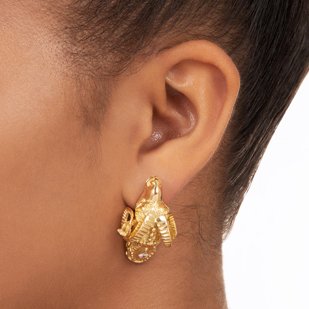 Ram's Head Diamond Clip Earrings - 4