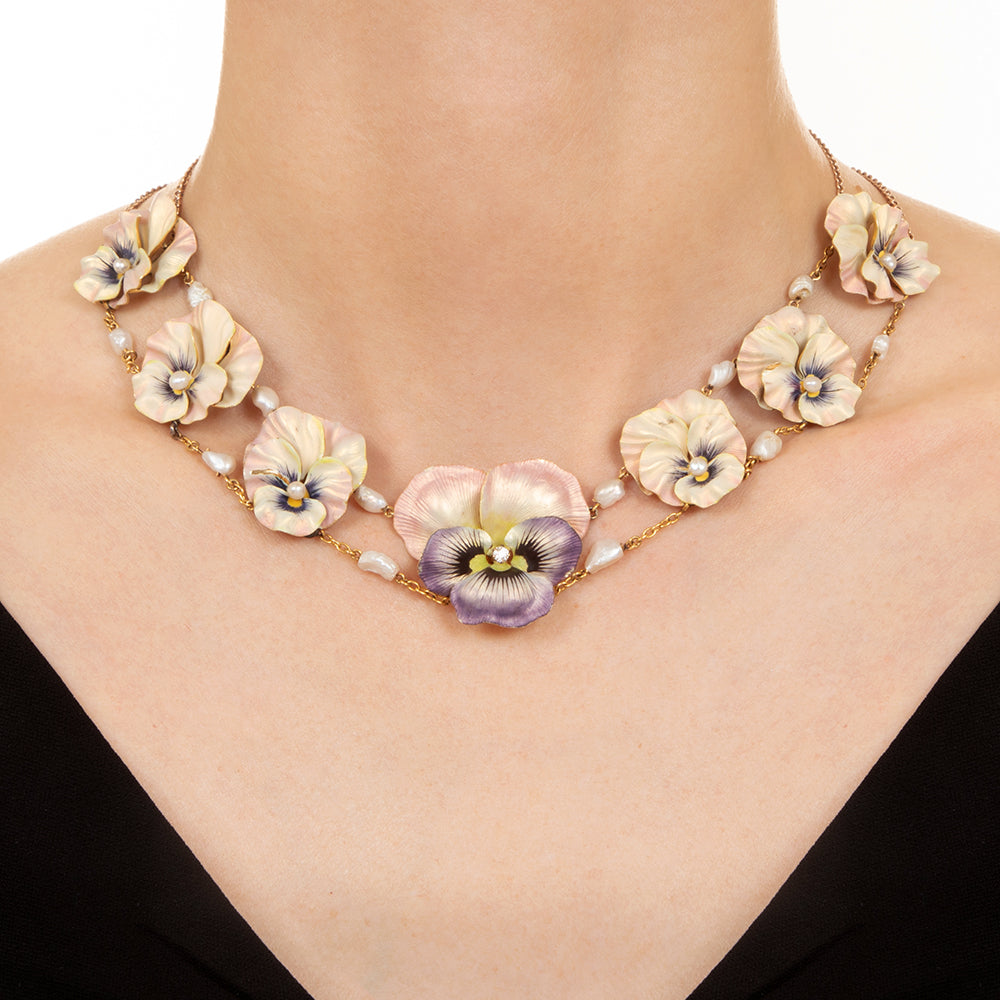 Art Nouveau Enamel Pansy Necklace - 4