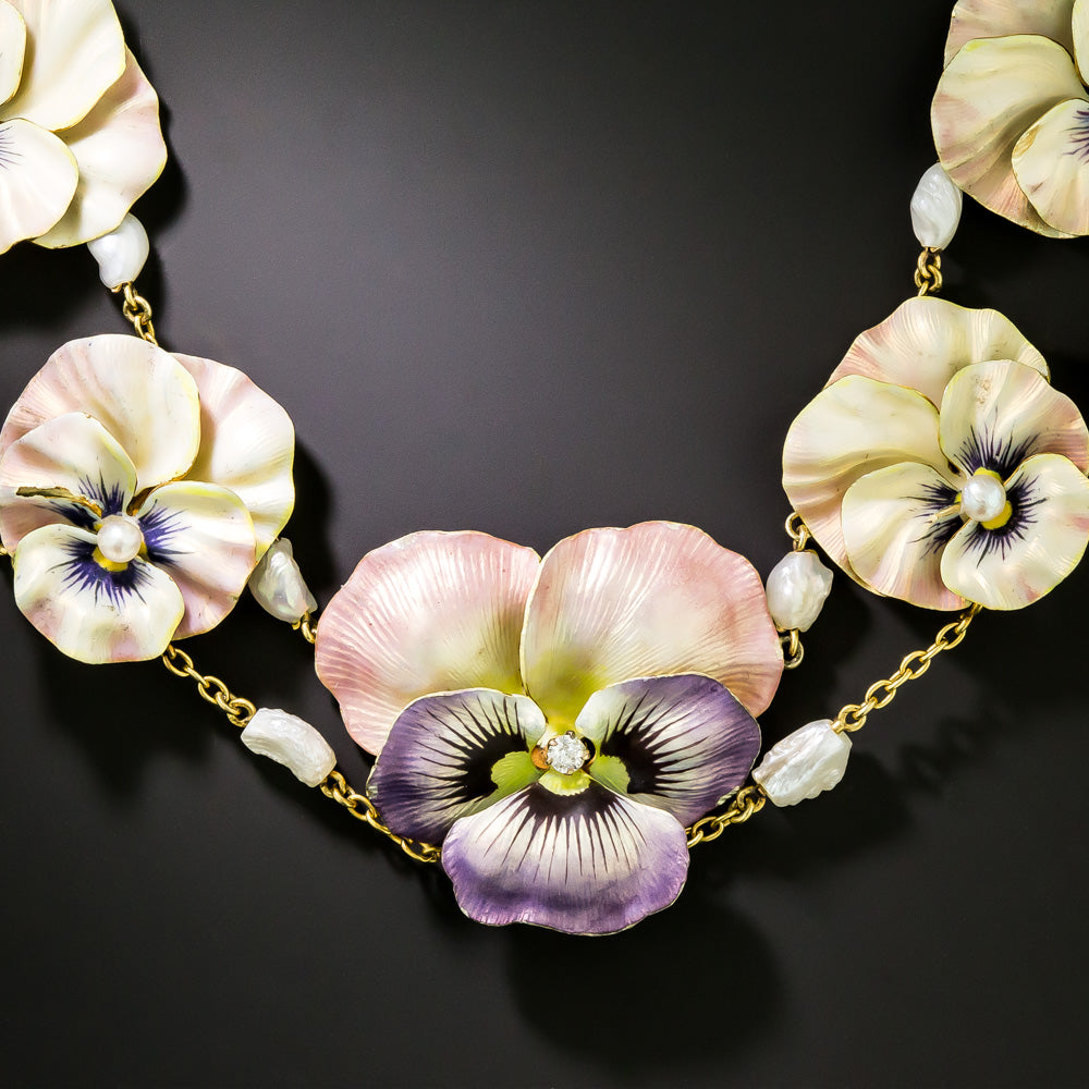 Art Nouveau Enamel Pansy Necklace - 2