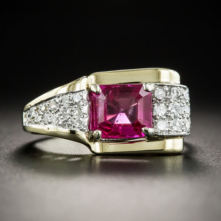 Retro 1.65 Carat No-Heat Burmese Ruby and Diamond Ring - GIA