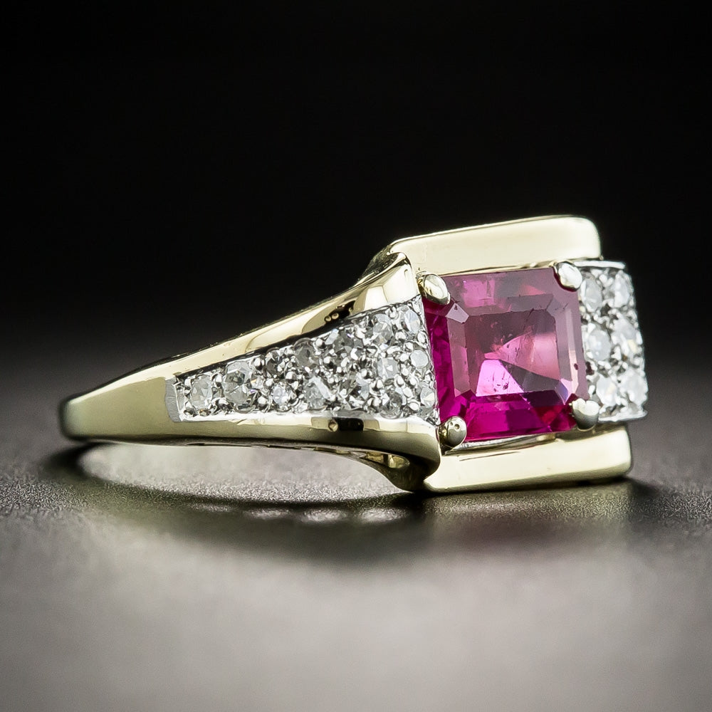Retro 1.65 Carat No-Heat Burmese Ruby and Diamond Ring - GIA - 2