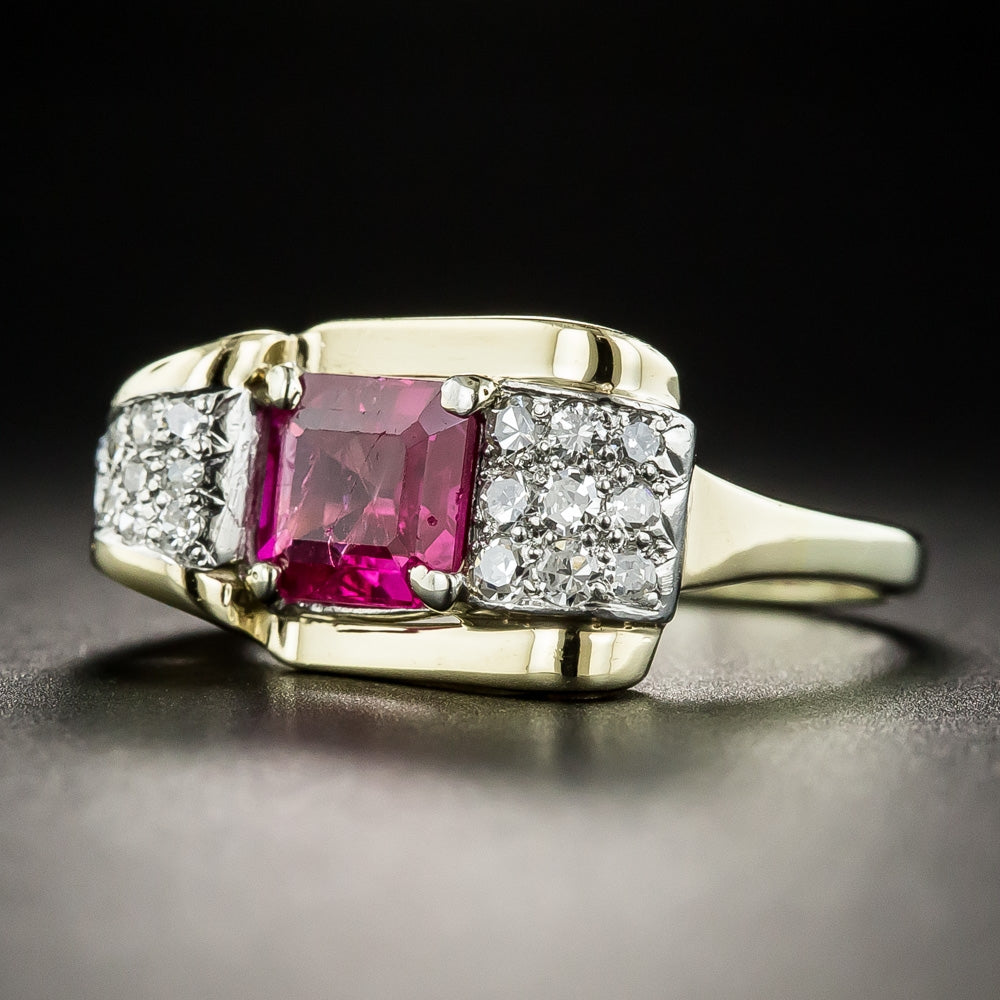 Retro 1.65 Carat No-Heat Burmese Ruby and Diamond Ring - GIA - 4