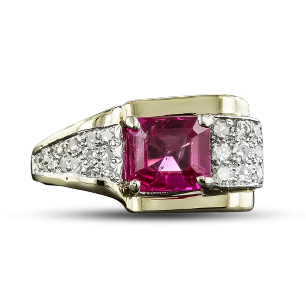 Retro 1.65 Carat No-Heat Burmese Ruby and Diamond Ring - GIA - 6