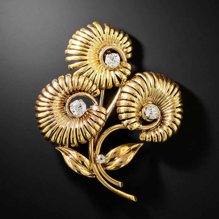 Retro 18K Diamond Flower Brooch