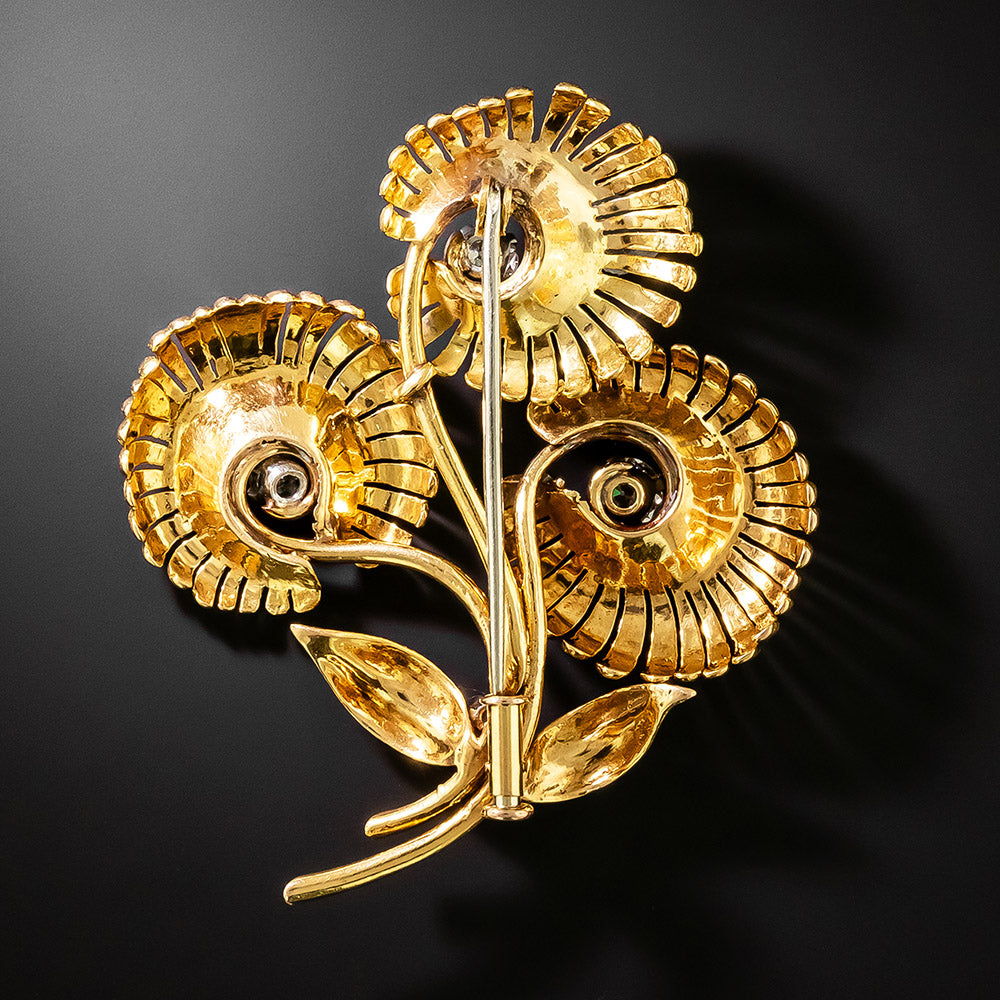 Retro 18K Diamond Flower Brooch - 2
