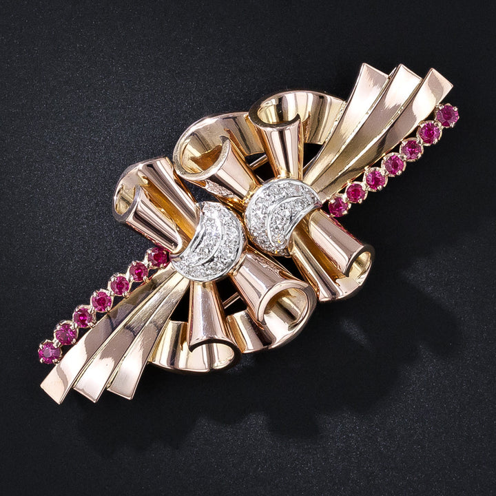 Retro 18K Ruby* and Diamond Clips/Brooch
