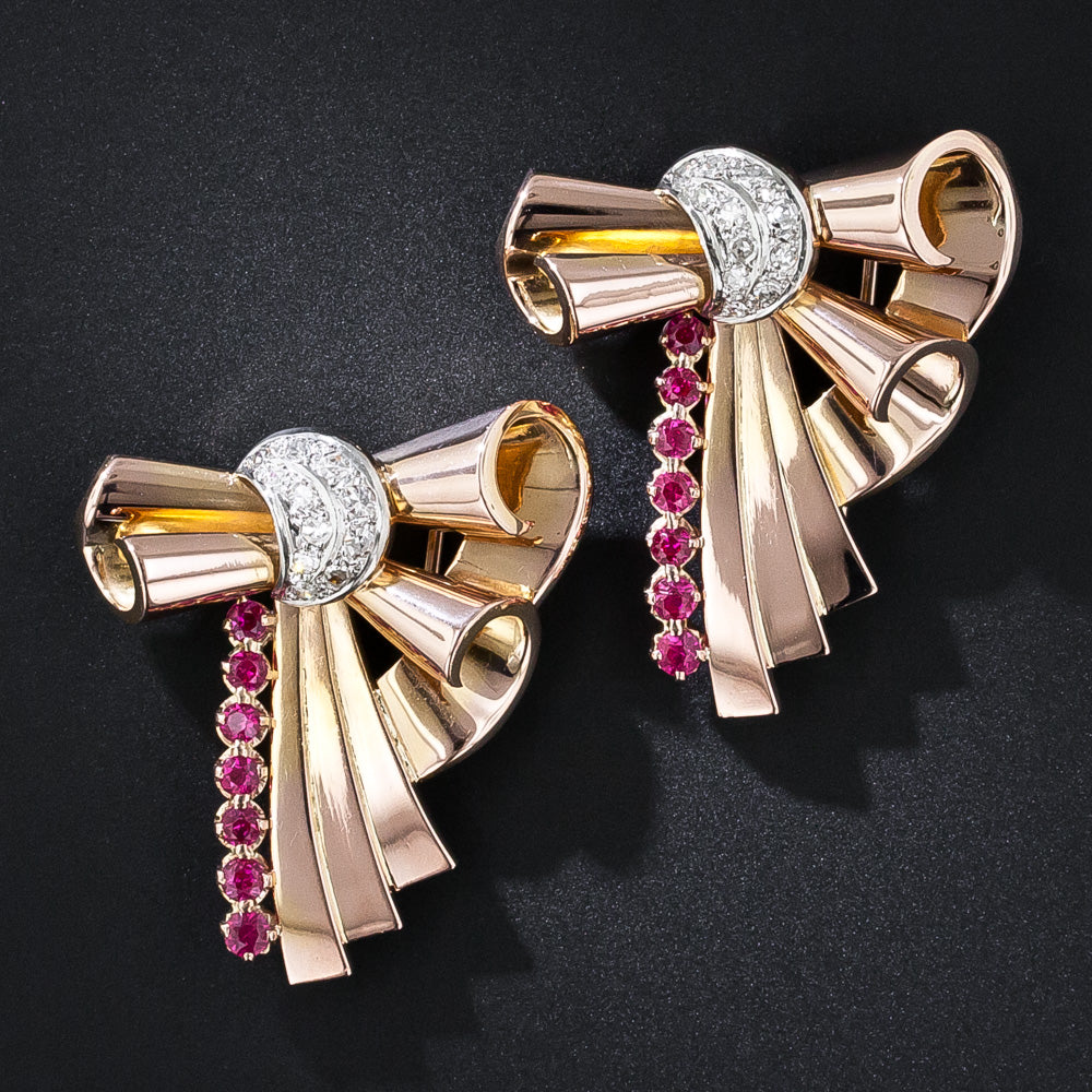 Retro 18K Ruby* and Diamond Clips/Brooch - 8