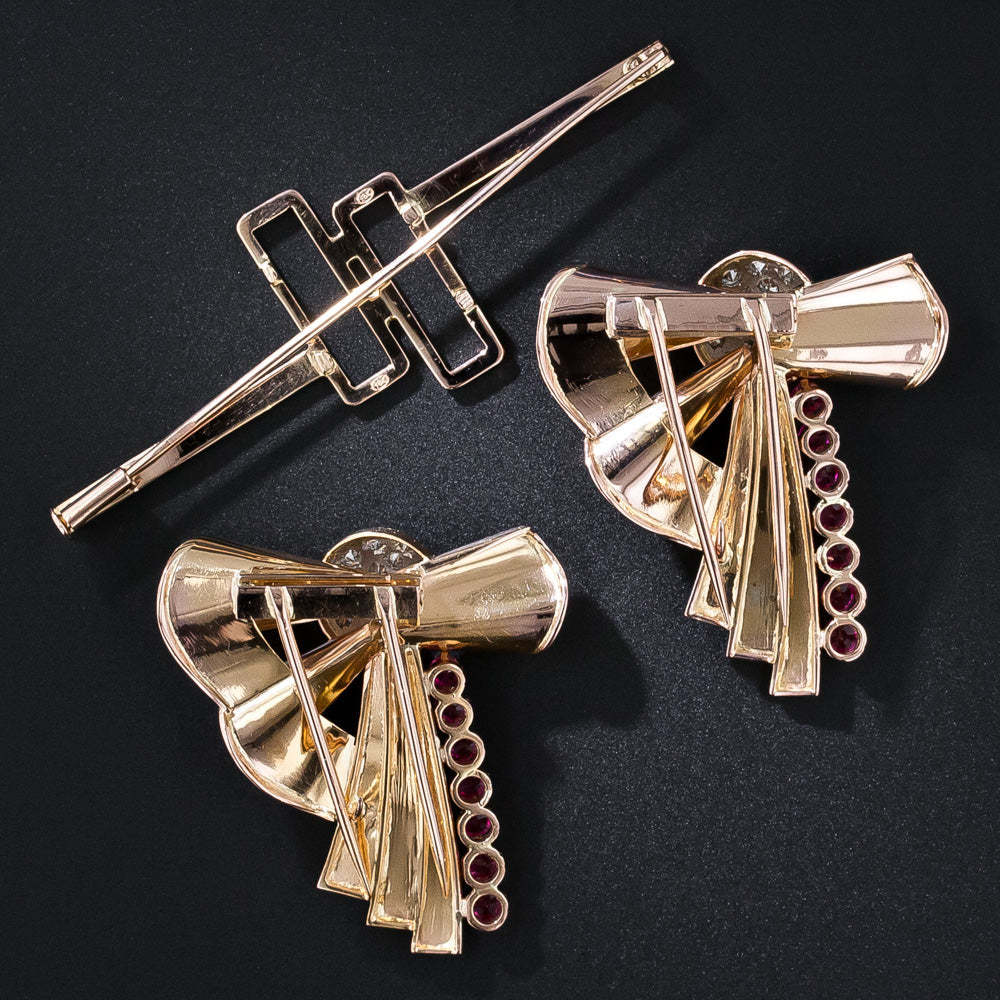 Retro 18K Ruby* and Diamond Clips/Brooch - 9