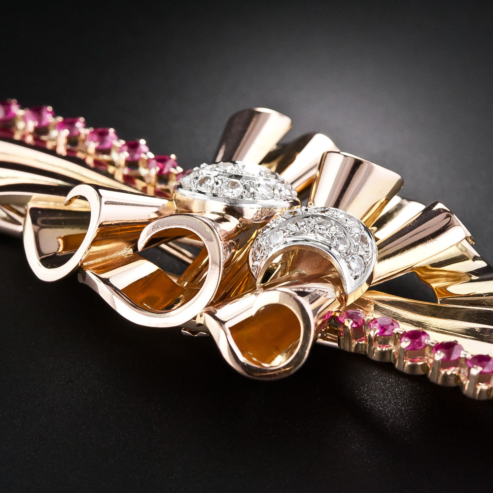 Retro 18K Ruby* and Diamond Clips/Brooch - 10