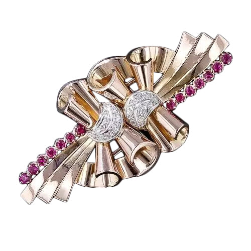 Retro 18K Ruby* and Diamond Clips/Brooch - 11