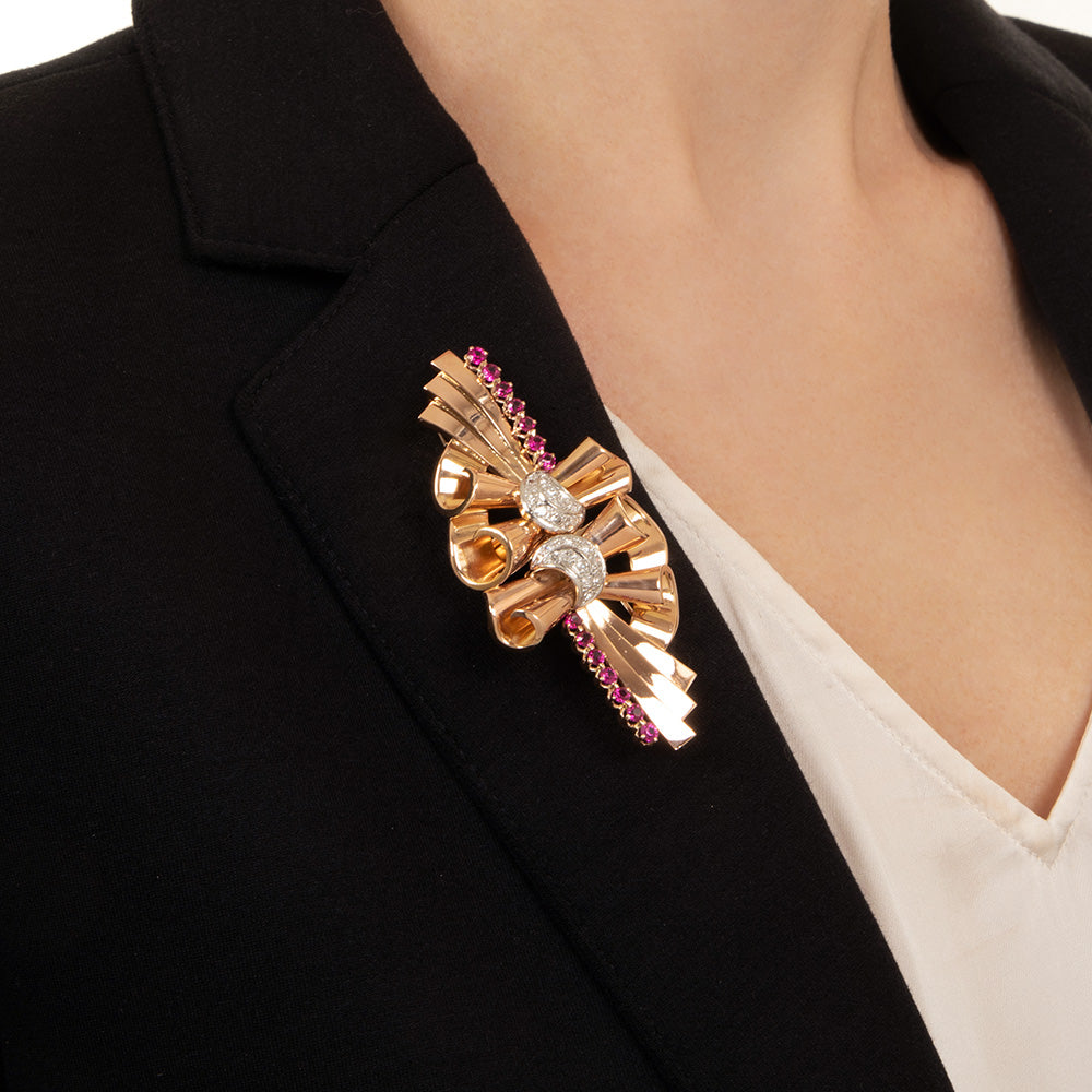 Retro 18K Ruby* and Diamond Clips/Brooch - 8
