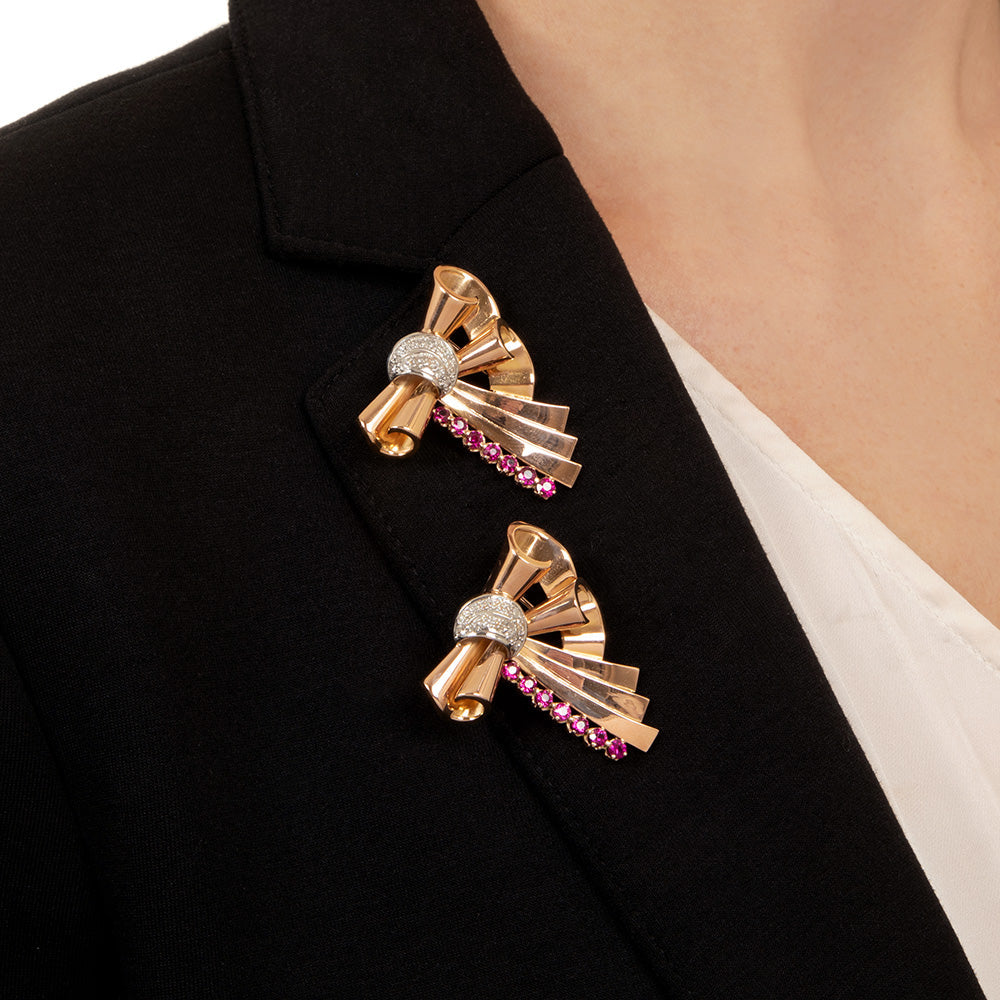 Retro 18K Ruby* and Diamond Clips/Brooch - 9