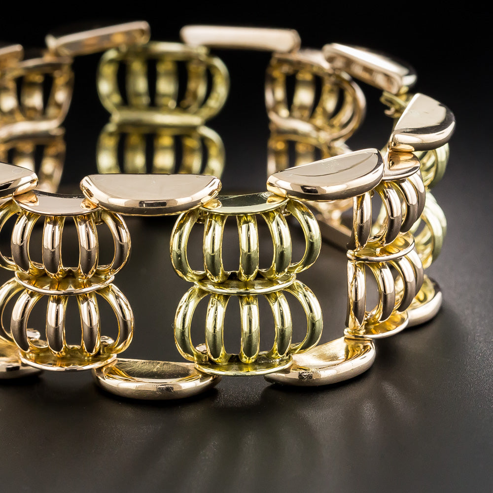 Retro 18K Two-Tone Gold Scallop Link Bracelet - 3