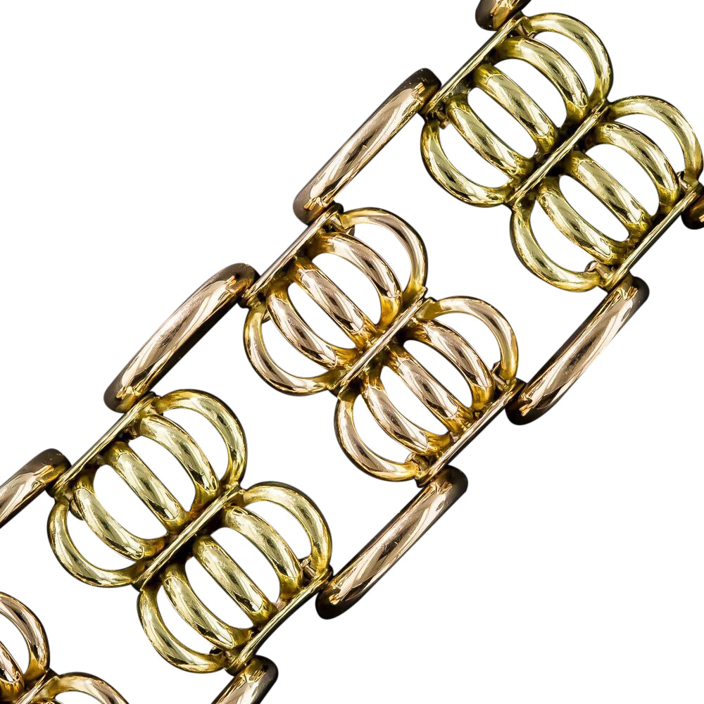 Retro 18K Two-Tone Gold Scallop Link Bracelet - 8