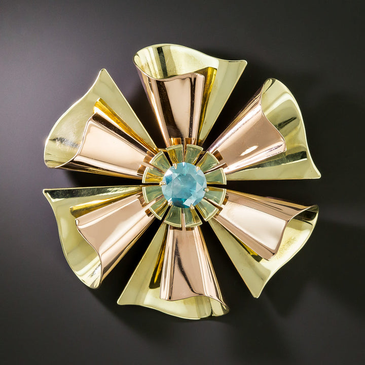 Retro 2.60 Carat Blue Diamond* Pinwheel Brooch by Eckfeldt and Ackley