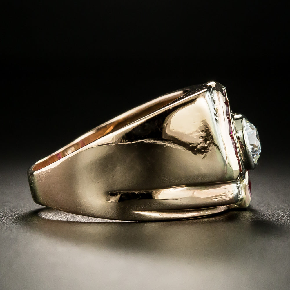 Retro Diamond and Synthetic Ruby Ring - 8
