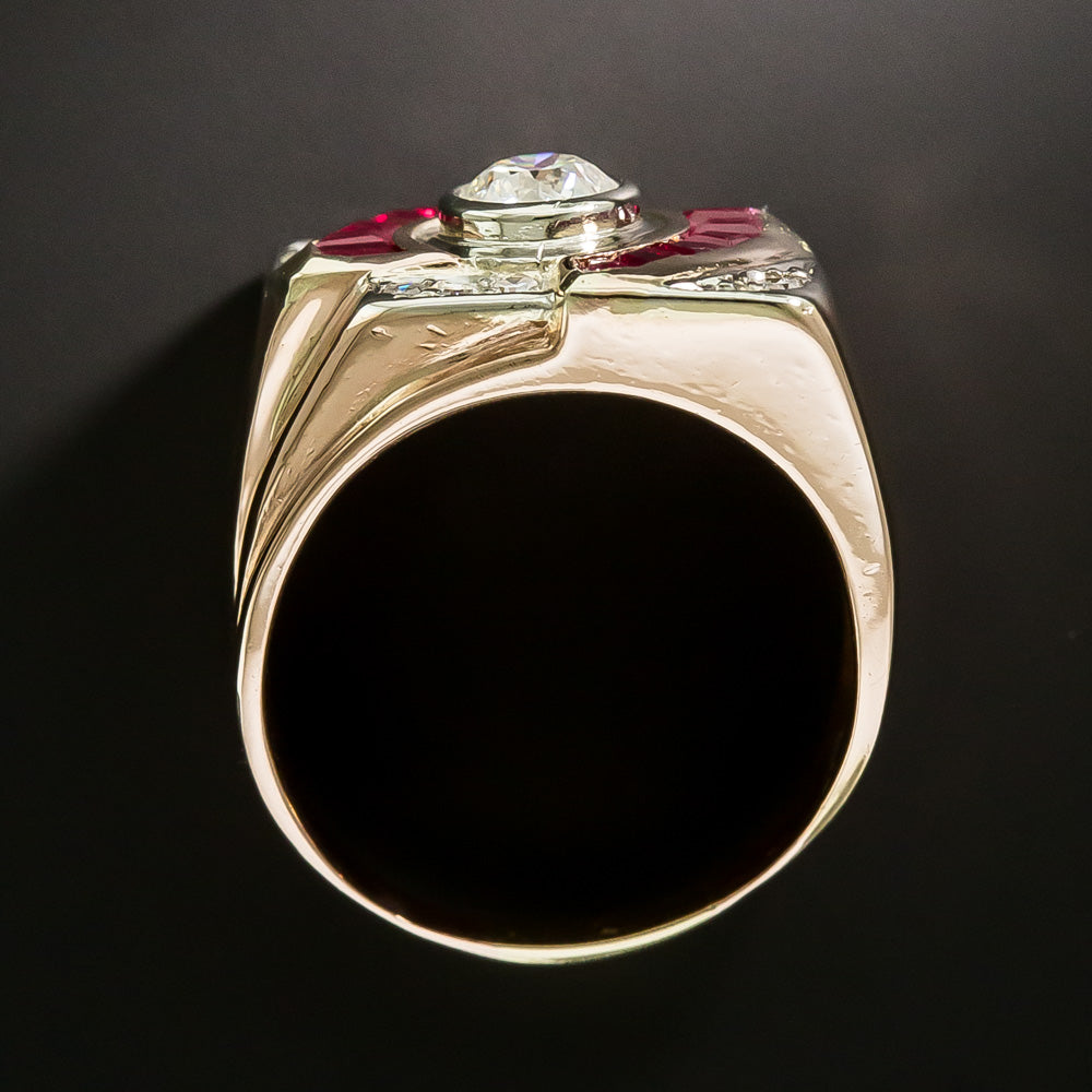 Retro Diamond and Synthetic Ruby Ring - 9
