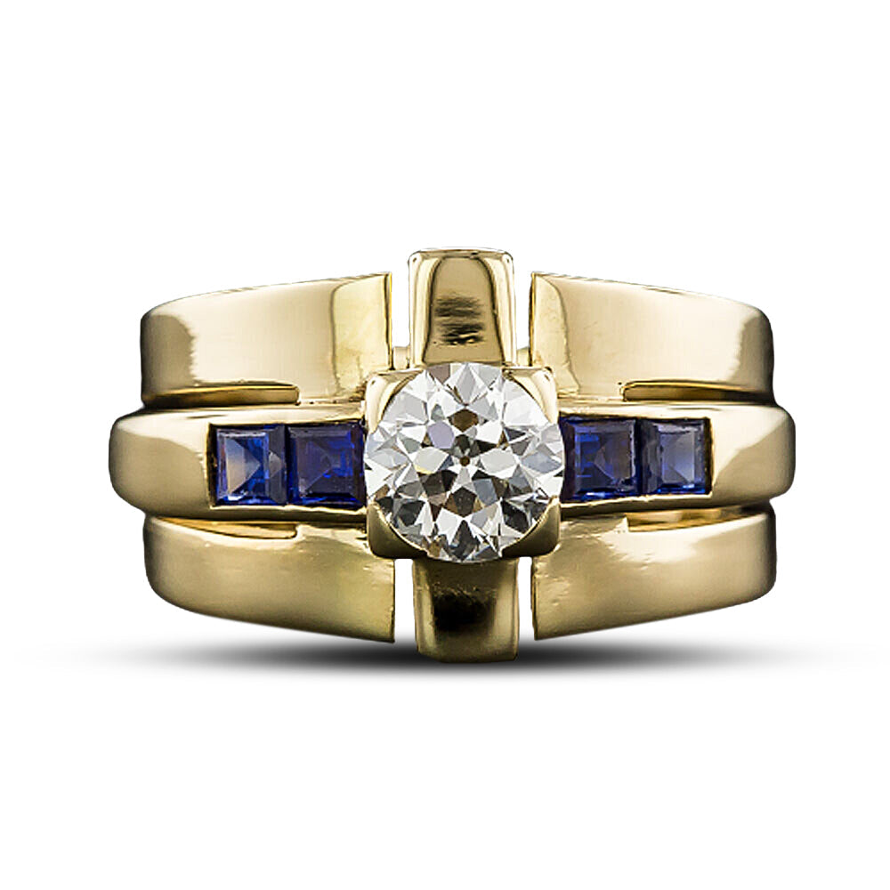 Retro .77 Carat Diamond And Sapphire Band Ring - 4