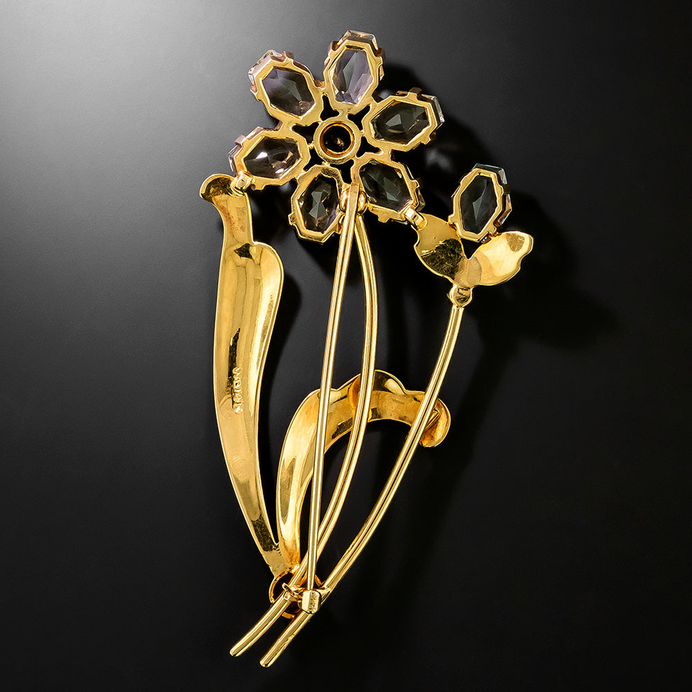 Retro Aquamarine and Sapphire Flower Brooch by Allsopp-Bliss - 4