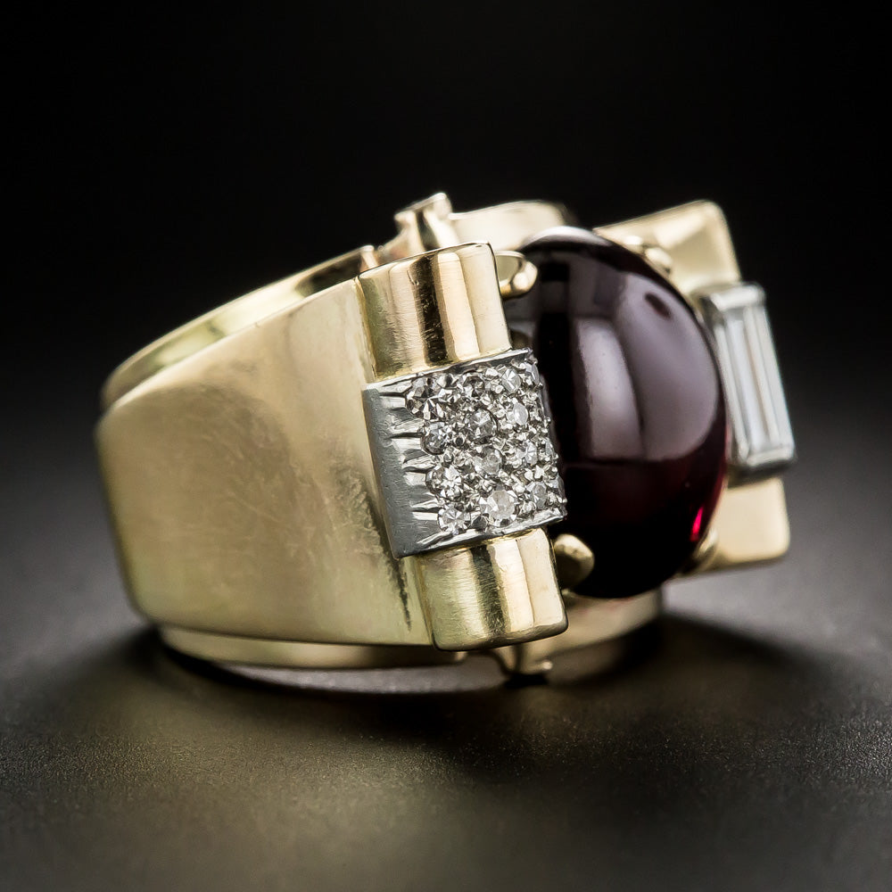 Retro Cabochon Garnet and Diamond Ring - 10