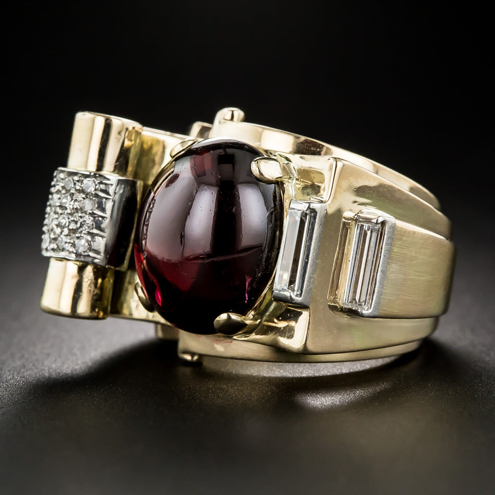 Retro Cabochon Garnet and Diamond Ring - 12