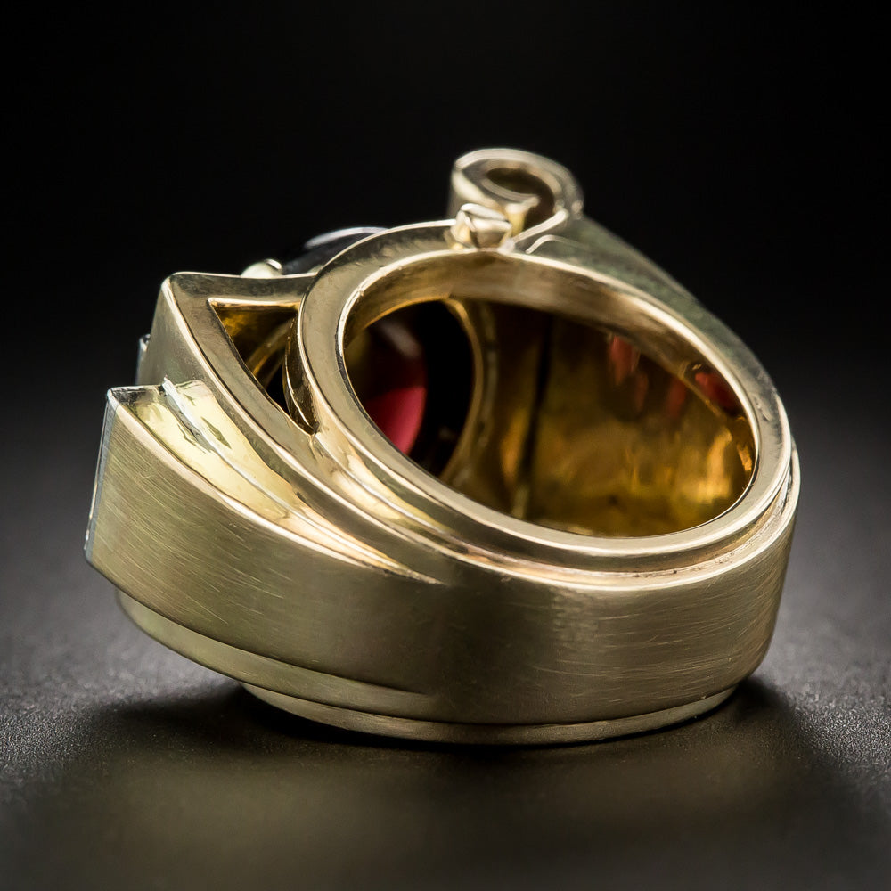 Retro Cabochon Garnet and Diamond Ring - 14