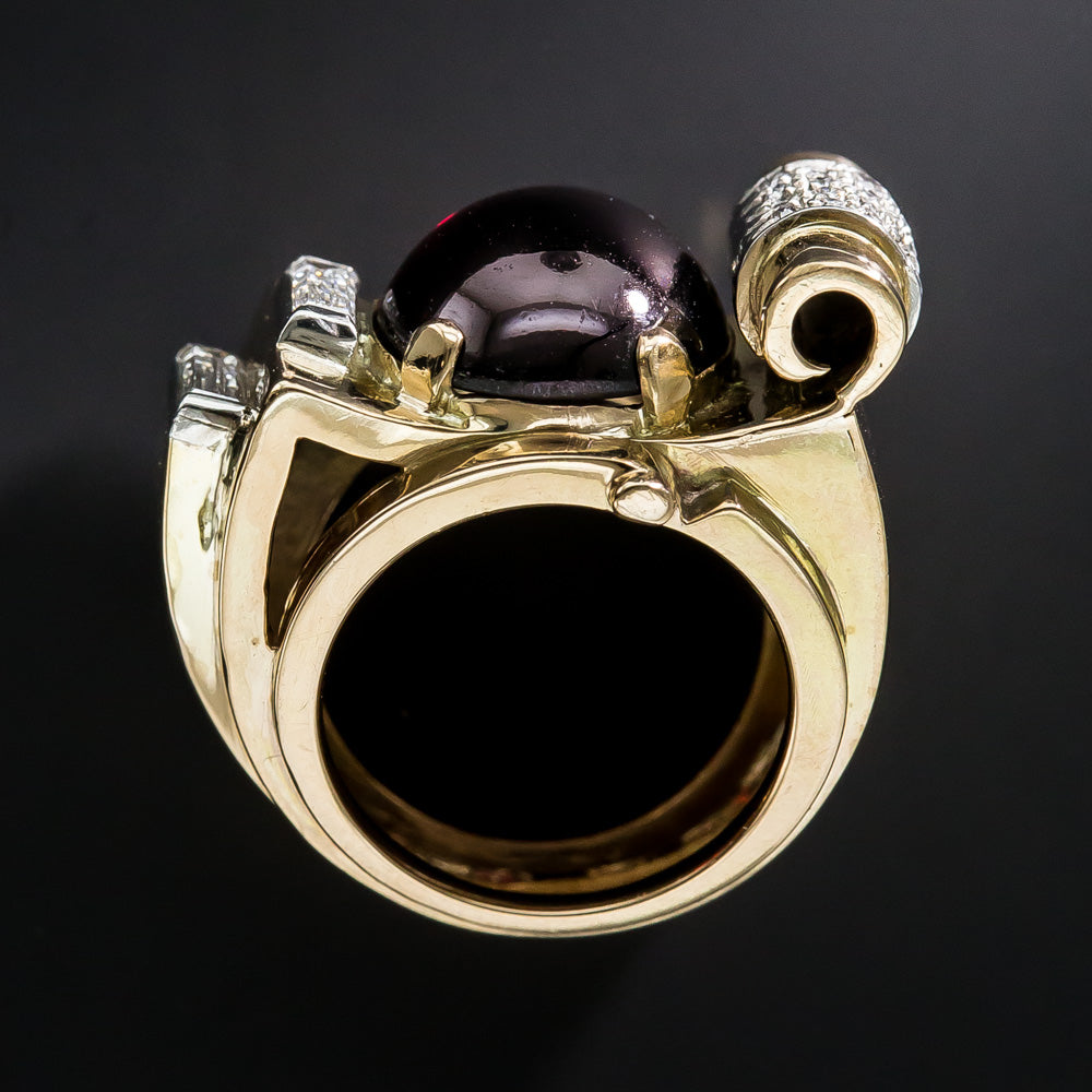 Retro Cabochon Garnet and Diamond Ring - 15