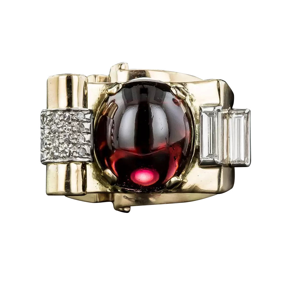 Retro Cabochon Garnet and Diamond Ring - 8